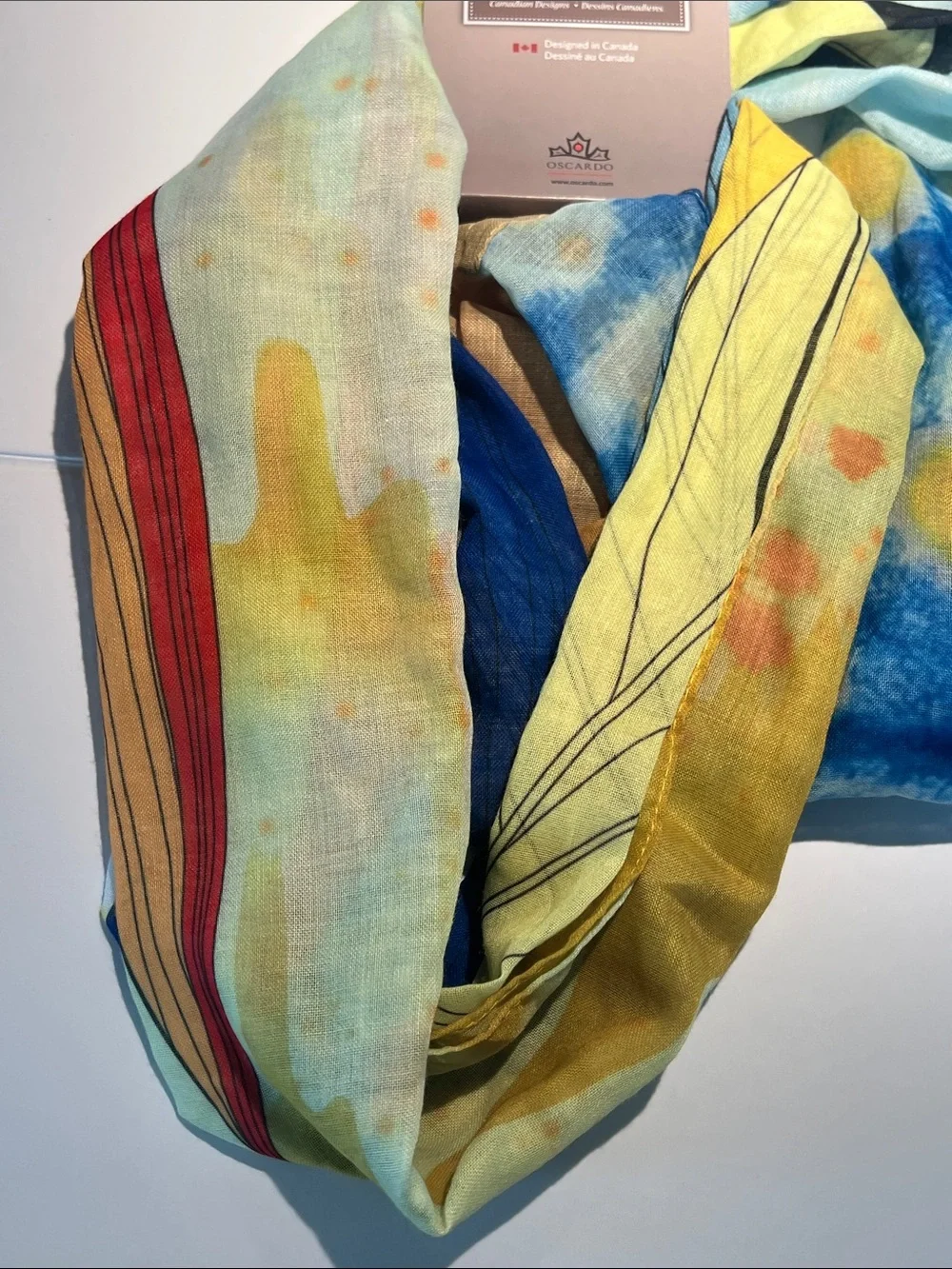 Maxine Nowl Multicolor Infinity Shawl with Blue, Yellow, Red & Orange Accents